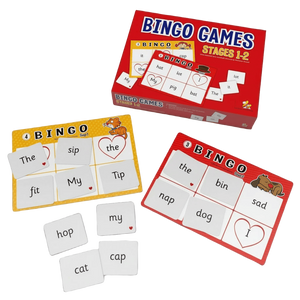 Bingo games set with cards and box on a white background