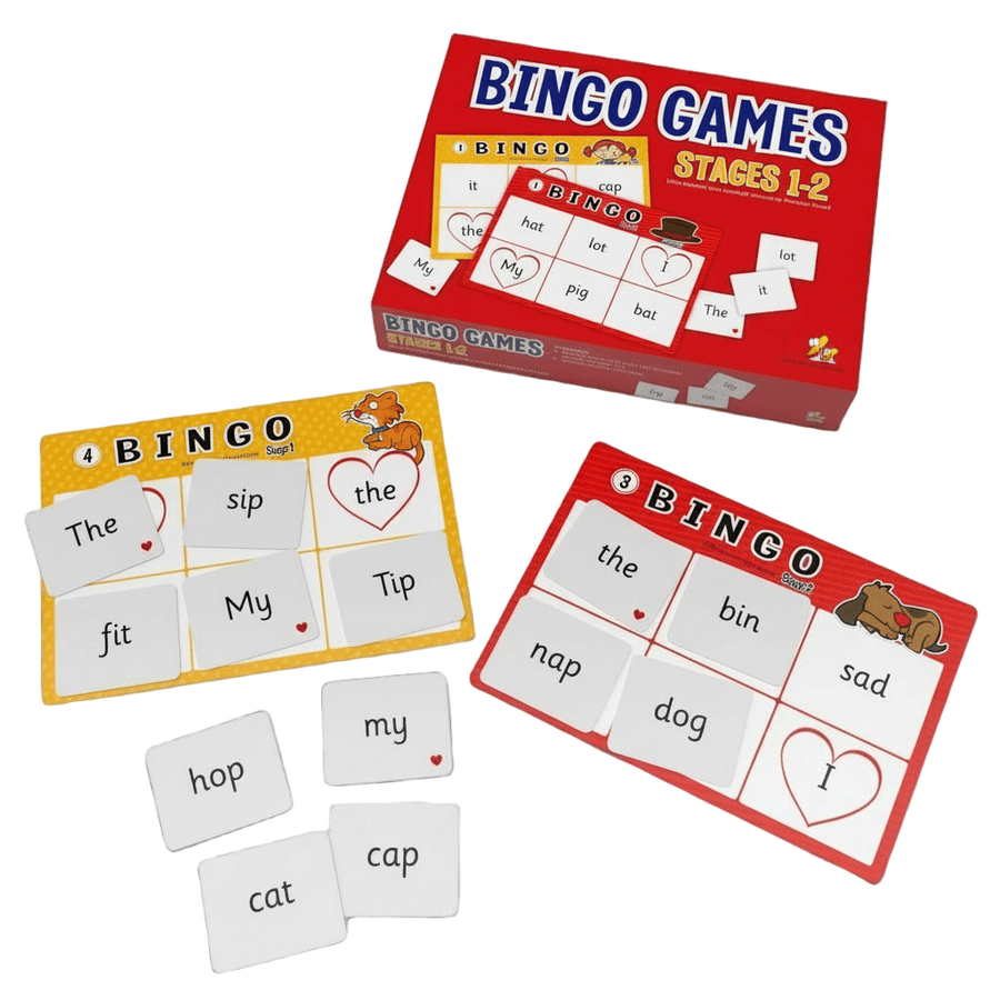 Bingo games set with cards and box on a white background