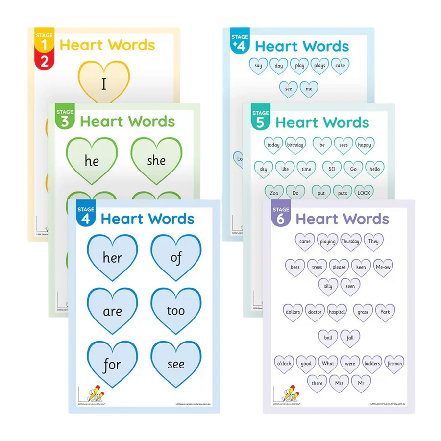 Heart Word Posters Stages 1-7